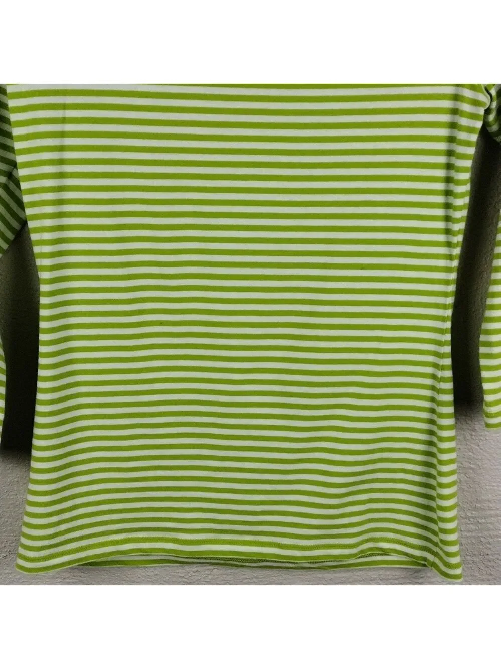 MICHAEL Michael Kors Green White Striped Asymmetrical Neckline Long Sleeve Top